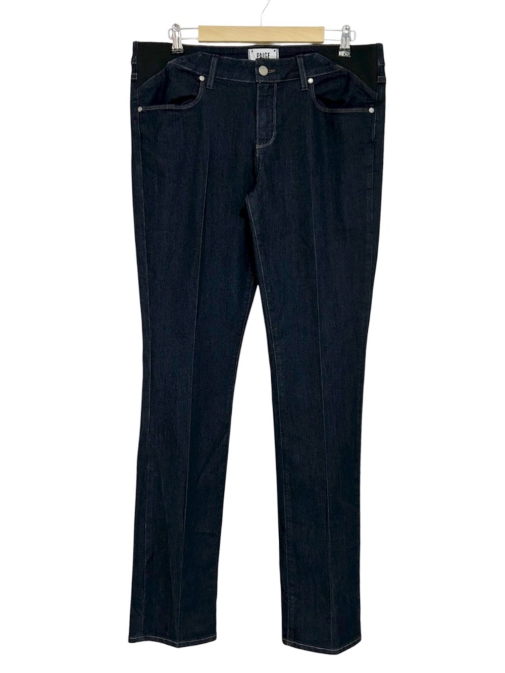 Paige Skyline Straight Stretchy Dark Made in USA Versatile Maternity Jeans 33